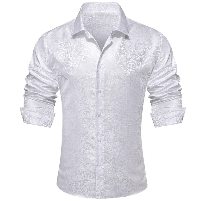 Men's Luxury Paisley Silk-Feel Button Down Shirt