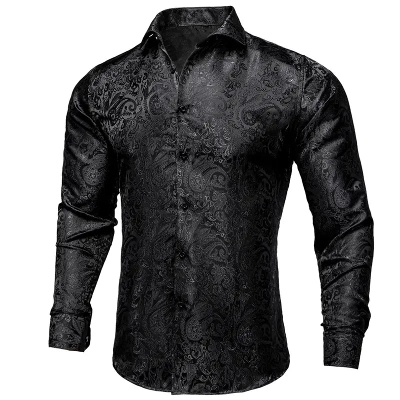 Men's Luxury Paisley Silk-Feel Button Down Shirt