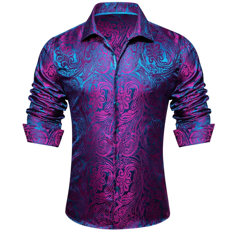 Men's Luxury Paisley Silk-Feel Button Down Shirt